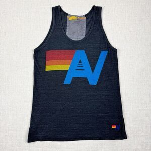 Aviator Nation Women Small Gray Blue Logo Made In USA Tank Top
